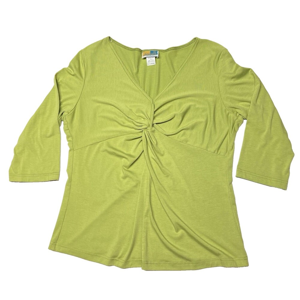 Vintage Sea Suns Women 3/4 Sleeve V-neck Twist Center Top USA Made XL Chartreuse